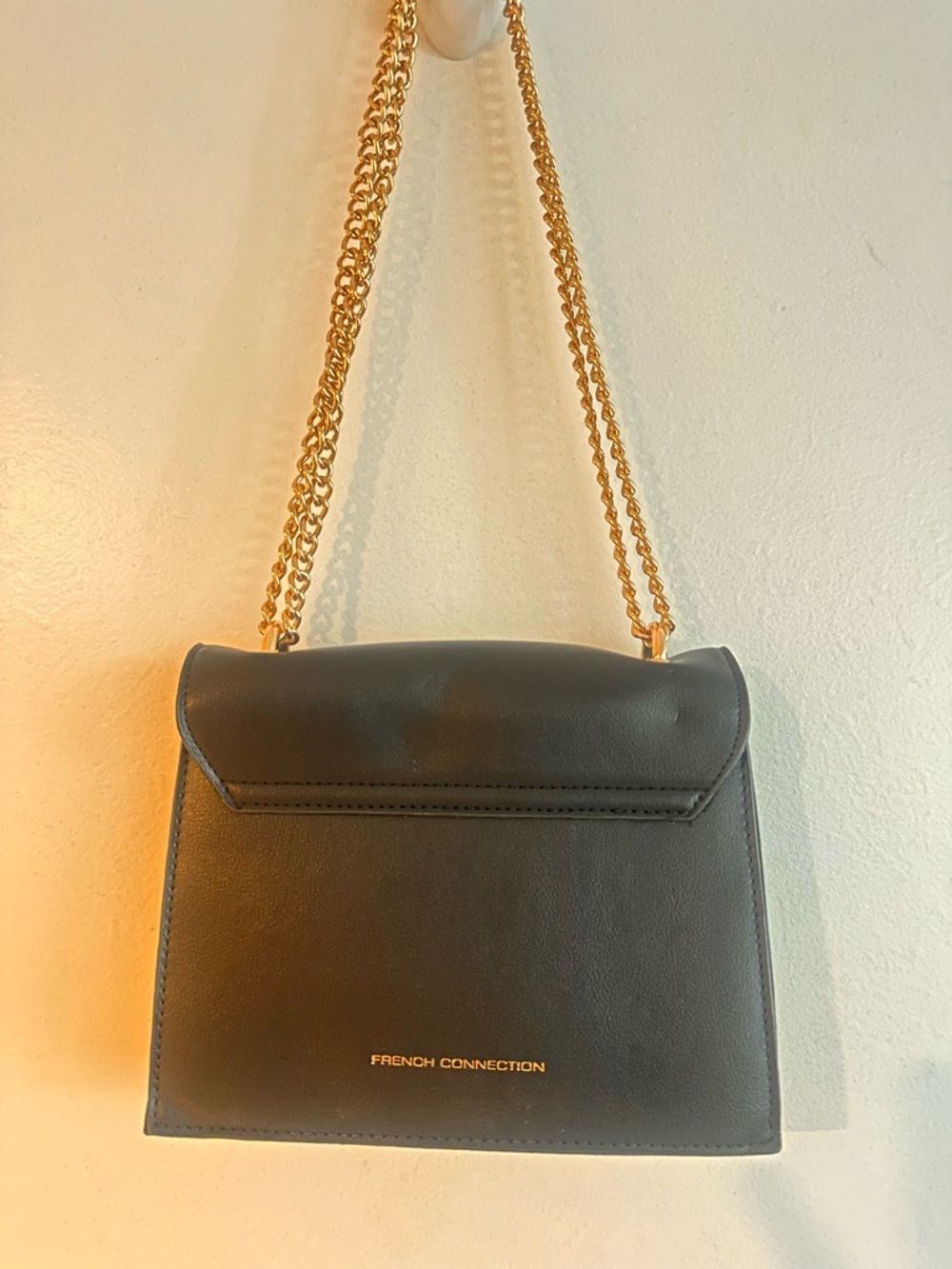French Connection Black Crossbody Bag with Gold Chain Strap